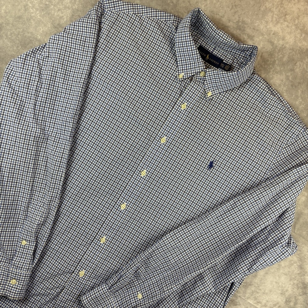 Polo Ralph Lauren Button Down Shirt Mens 2XL Blue White‎ Check Navy Pony Preppy